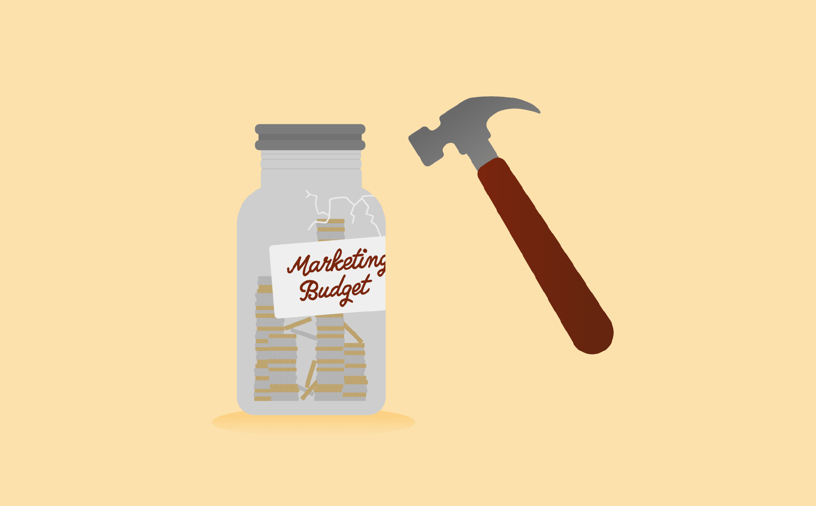 illustration of a hammer breaking a marketing budget jar