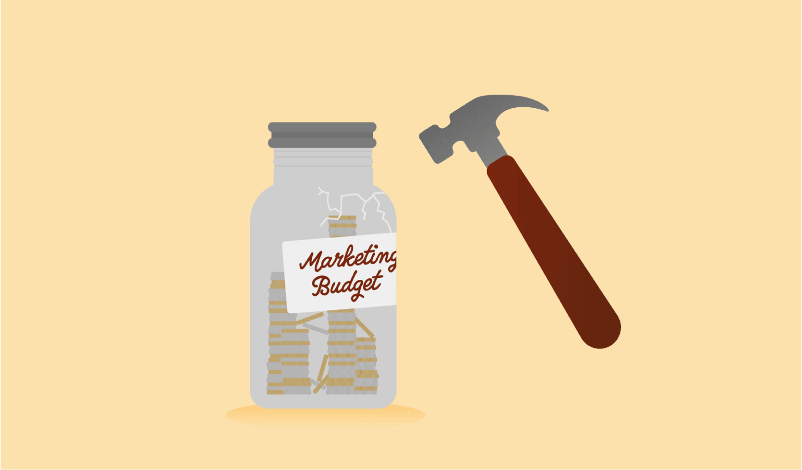 illustration of a hammer breaking a jar with marketing budget