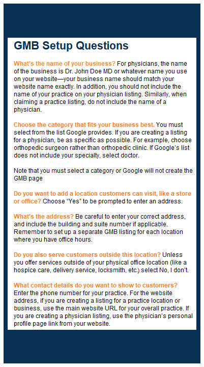 GMB setup questions