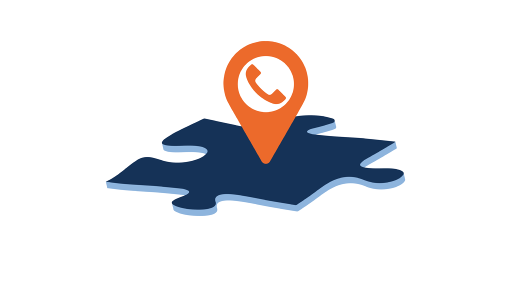 an orange phone icon pointing down to the center of a dark blue puzzle piece.